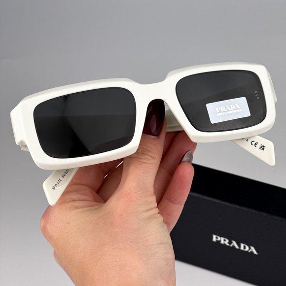 Prada PR27ZS 17K08Z Sunglasses Talc White Dark Grey Unisex Rectangle PR 27ZS - Picture 1 of 14